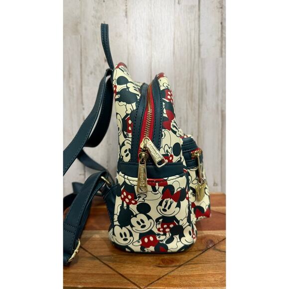 Loungefly Disney Mickey Minnie Mouse Mini Backpack Handbag Green Red - Picture 5 of 8